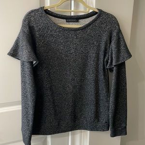 Sanctuary Black w/ Silver Sparkles Sweatshirt with Ruffle Sleeve Detail, Small